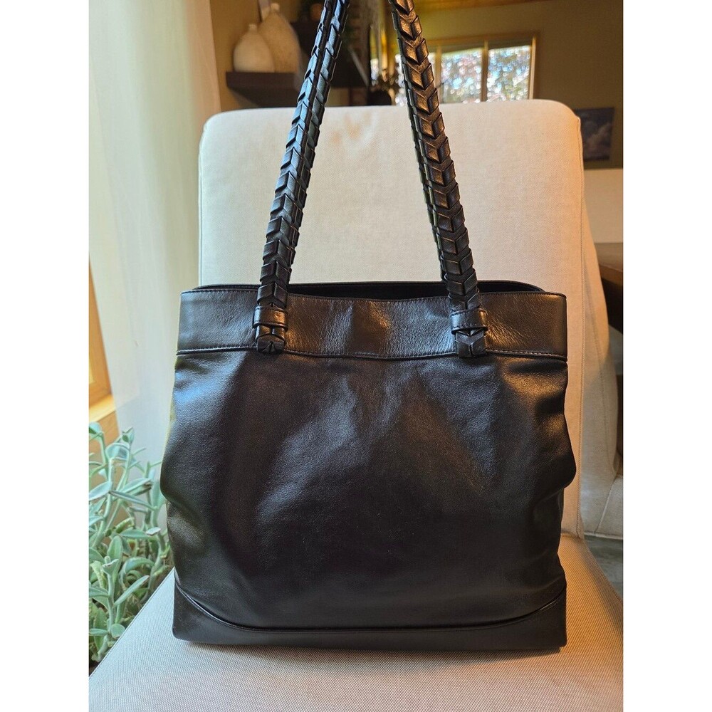 Varriale Italian Black Leather Braided Shoulder Tote Bag Handbag Pristine